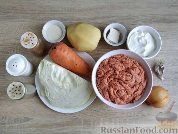 Рыбная запеканка с капустой, картофелем, морковью