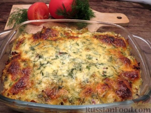 Картофельная запеканка с сёмгой и сырно-сливочным соусом