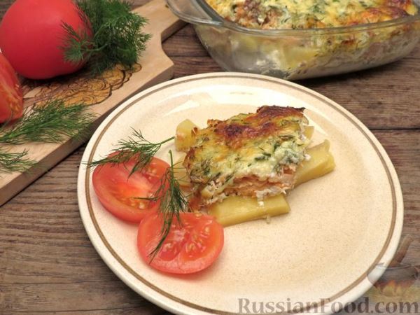 Картофельная запеканка с сёмгой и сырно-сливочным соусом