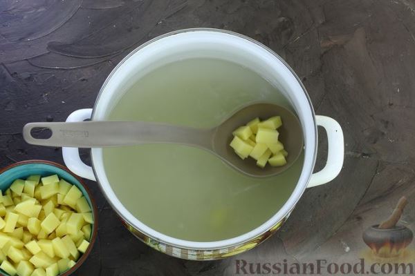 Картофельный суп с тушёнкой и рисом