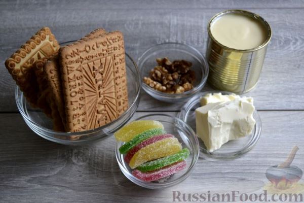 Конфеты из печенья, со сгущённым молоком, орехами и мармеладом