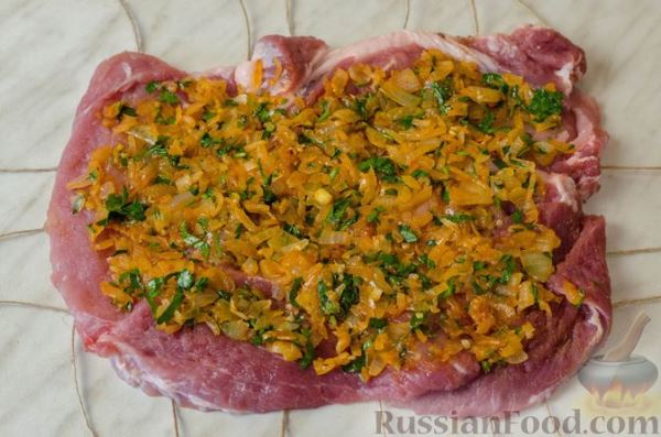 Свиная шея, запеченная с овощами и грибами (в рукаве)
