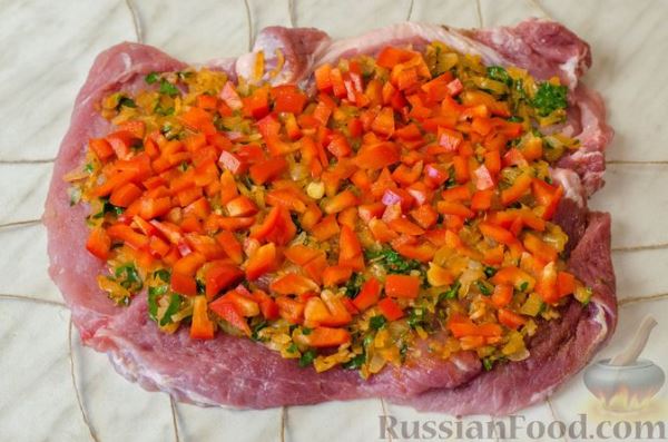 Свиная шея, запеченная с овощами и грибами (в рукаве)