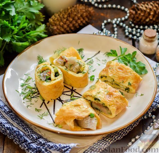 Яичные рулетики с сельдью