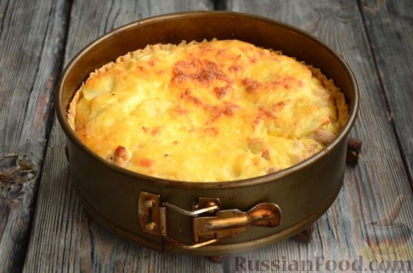 Киш с индейкой, грибами и картофелем