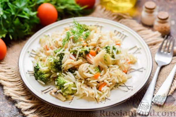 Рис с грибами и брокколи