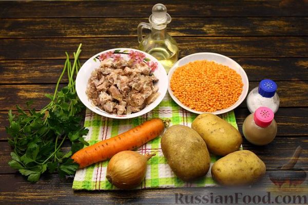 Суп с тушёнкой и чечевицей