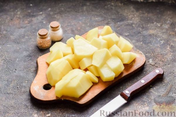 Картошка с грибами и куриными сердечками (в рукаве)