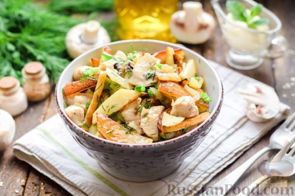 Жареная картошка с грибами и курицей