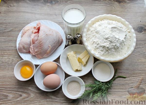Дрожжевые пирожки с яйцом, курицей и укропом (в духовке)