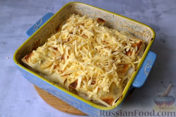 Лазанья с рыбой, помидорами и сыром