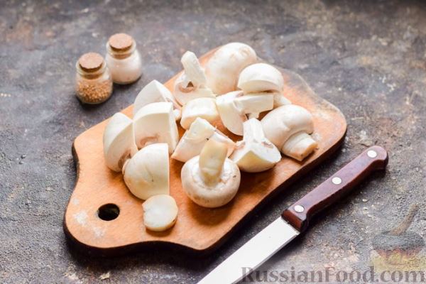 Картошка с грибами и куриными сердечками (в рукаве)