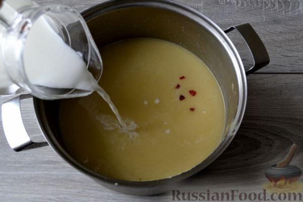 Крем-суп из кукурузы и капусты с картофельными крокетами